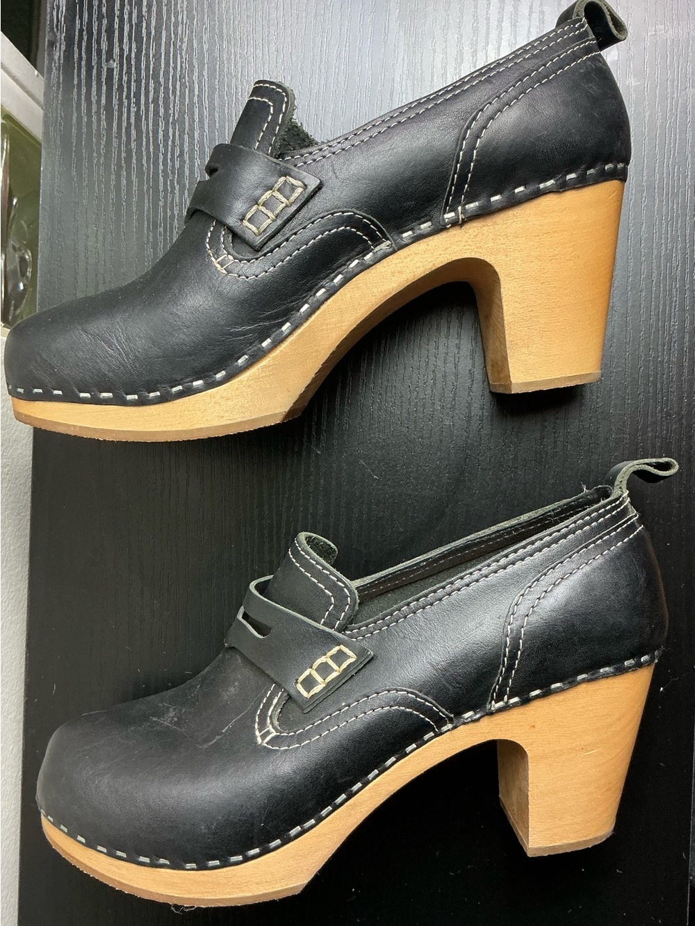 Swedish Hasbeens Black Leather Penny Loafer